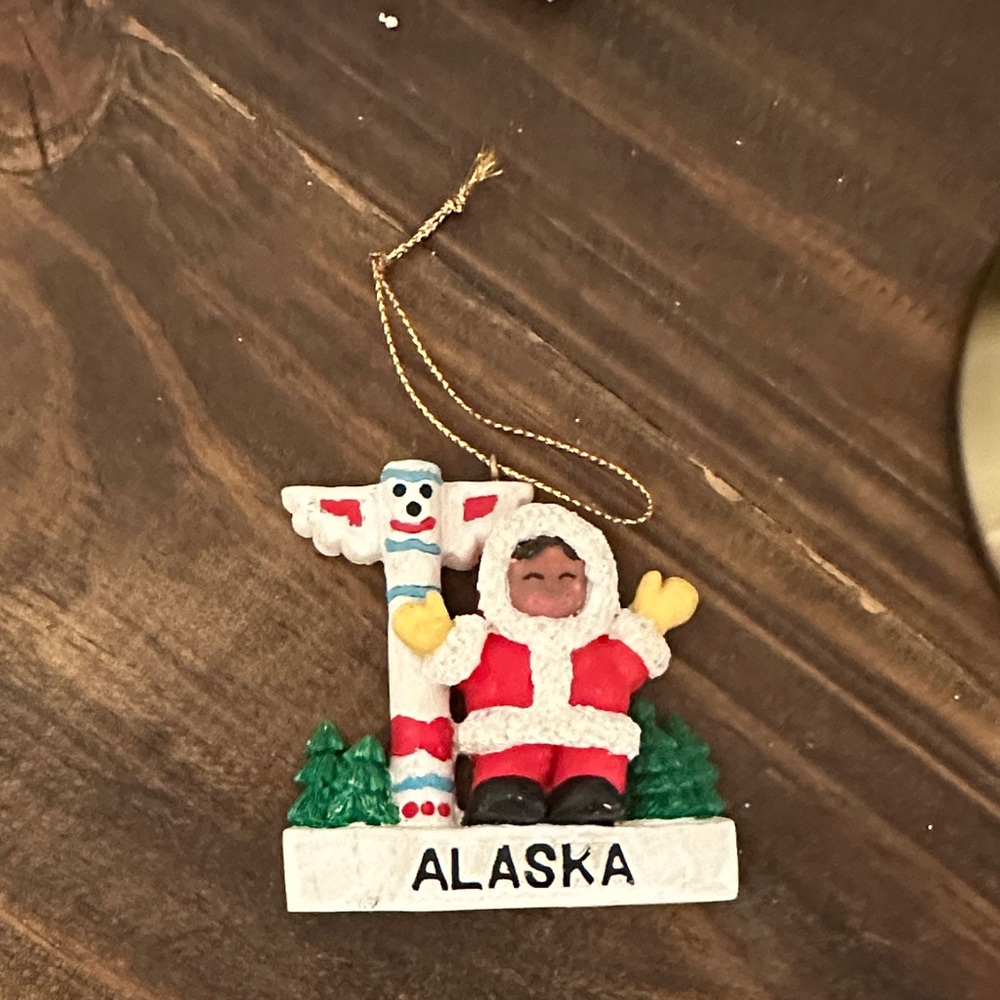 Alaska Holiday Ornament with Red and White Santa